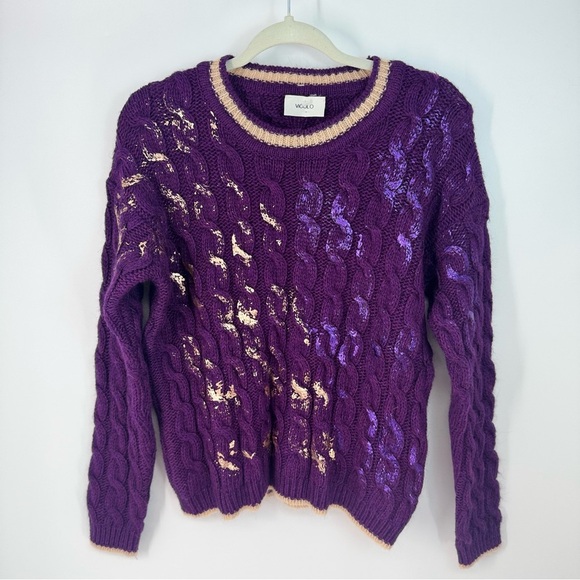 Vicolo Metallic Purple Metallic Alpaca Wool Cable Knit Sweater - Picture 1 of 5